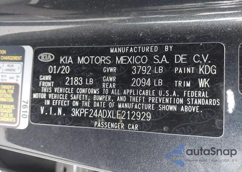 2020 Kia Forte Lxs from USA, damaged, VIN 3KPF24ADXLE212929